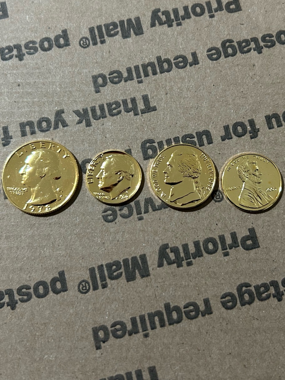 (x4️⃣) 24KT Gold Plated Coins: Quarter x Dime x Nickel x Penny